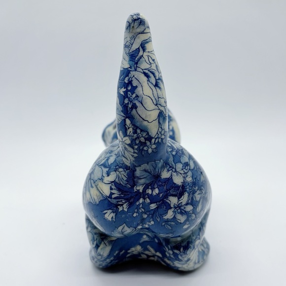 Joan Baker Porcelain Patchwork Vintage Decoupage Blue Floral Ceramic Cat Figure - Picture 7 of 13